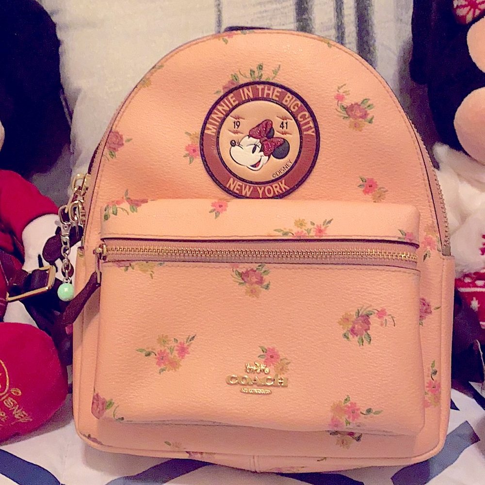Coach X Minnie Mouse Backpack, limited edition, floral print, used,faircondition